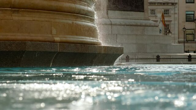 Close-up view of icicle formations in Trafalgar Square, London, England, UK, as the capital plunges into sub-zero temperatures