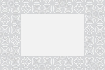 Geometric white background. Volumetric composition with 3D effect of a convex shape. Ethnic relief pattern in the style of minimalism. Frame for text, advertising.