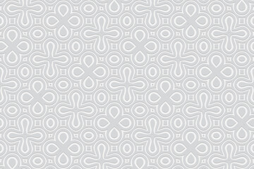 Geometric artistic white background. Volumetric composition with 3D effect of a convex shape. Ethnic embossed pattern in for presentations, websites, wallpapers.