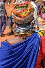 Adivasi woman from the Bonda tribe at the Onukudelli market in Odisha, India.