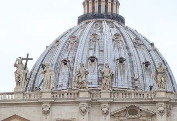 St. Peter's Basilica Dome Detail with Sculptures in Rome