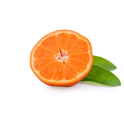 tangerine or mandarin fruit with leaves isolated on white background
