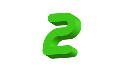 2 Simple Modern Green 3D Number