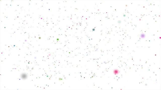 Colourful particles rising upward on white background