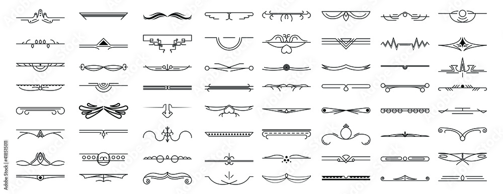 Poster set black simple line collection doodle border elements vector design style sketch isolated illustra