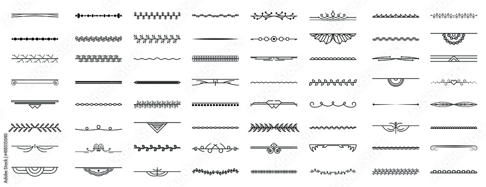 Poster set black simple line collection doodle border elements vector design style sketch isolated illustra