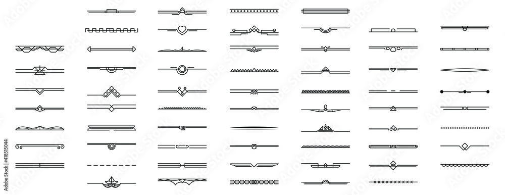 Poster set black simple line collection doodle border elements vector design style sketch isolated illustra