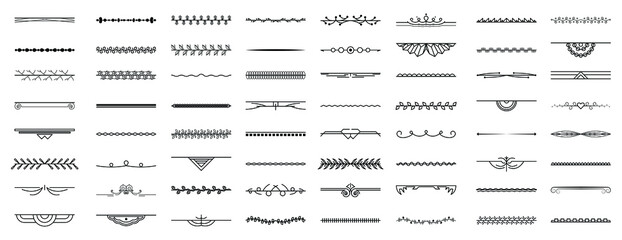 Set Black Simple Line Collection Doodle Border Elements Vector Design Style Sketch Isolated Illustration For Banner