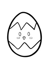 Black line Easter Egg with chic. Hand drawn cartoon style. Doodle for coloring, decoration or any design. Vector illustration of kid and holiday.