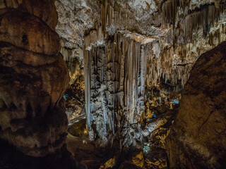 interior of the stalactite caves, called cuevas de nerja, nerja caves near the city of Nerja, spain