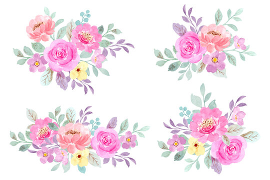 Pink floral bouquet collection with watercolor