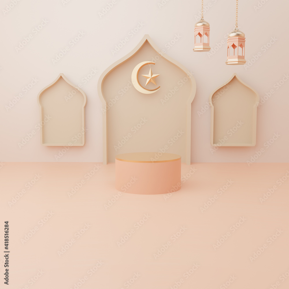 Wall mural 3d rendering eid al fitr or ramadan podium display product sale banner social media instagram post t