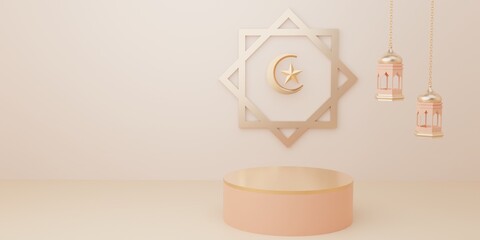 3d rendering Eid al fitr or ramadan podium display product sale banner social media instagram post template