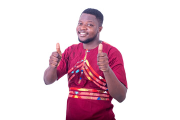 portrait of a handsome young man with okay gesture, smiling.