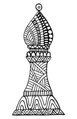 Bishop Chess Piece decorative pattern Coloring page for adults and kids, isolated on white.