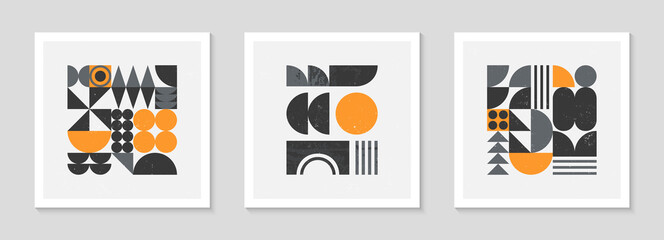 Set of bstract bauhaus geometric pattern backgrounds.Trendy minimalist geometric design with simple shapes and elements.Mid century modern artistic vector illustrations.Scandinavian ornament.