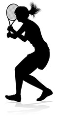 A tennis player woman silhouette sports person design element