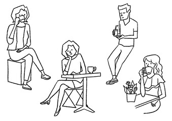 カフェにいる男女4人_セット02