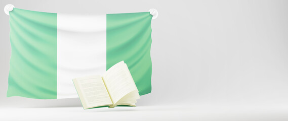 Education concept. 3d of book and Nigeria flag on white background. Modern flat design isometric concept of Education. Back to school.