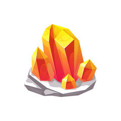 Crystal gem or gemstone jewel and glass rhinestone, vector diamond and jewelry isolated icon. Yellow orange and red crystal gem or mineral rock crystalline of amethyst, topaz or opal gemstone