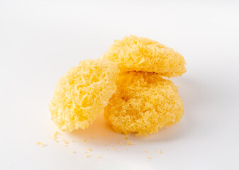 Multiple dried tremella on a pure white background