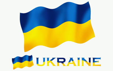 Ukraine flag illustration with UKRAINE text with White space. Ukranian emblem flag with text for copy space
