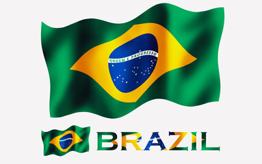 Federative Republic of Brazil flag illustration with Brazil text with black space. Brazilian emblem flag with text for copy space