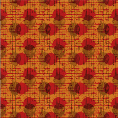 Abstract paint drip weave effect grid seamless vector pattern background. Overlapping ochre terracotta orange red dripping painterly drops criss cross backdrop. Earthy faux burlap canvas texture