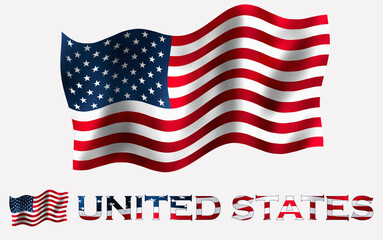 US flag with United States text and White space. United States emblem flag with text for copy space