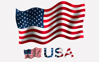US flag with USA text and White space. USA emblem flag with text for copy space
