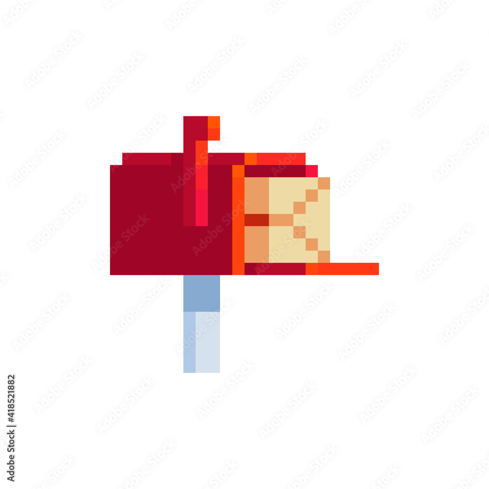 Poster openmailbox flat icon. pixel art style. old school computer graphic design. 8-bit style. isolated ve
