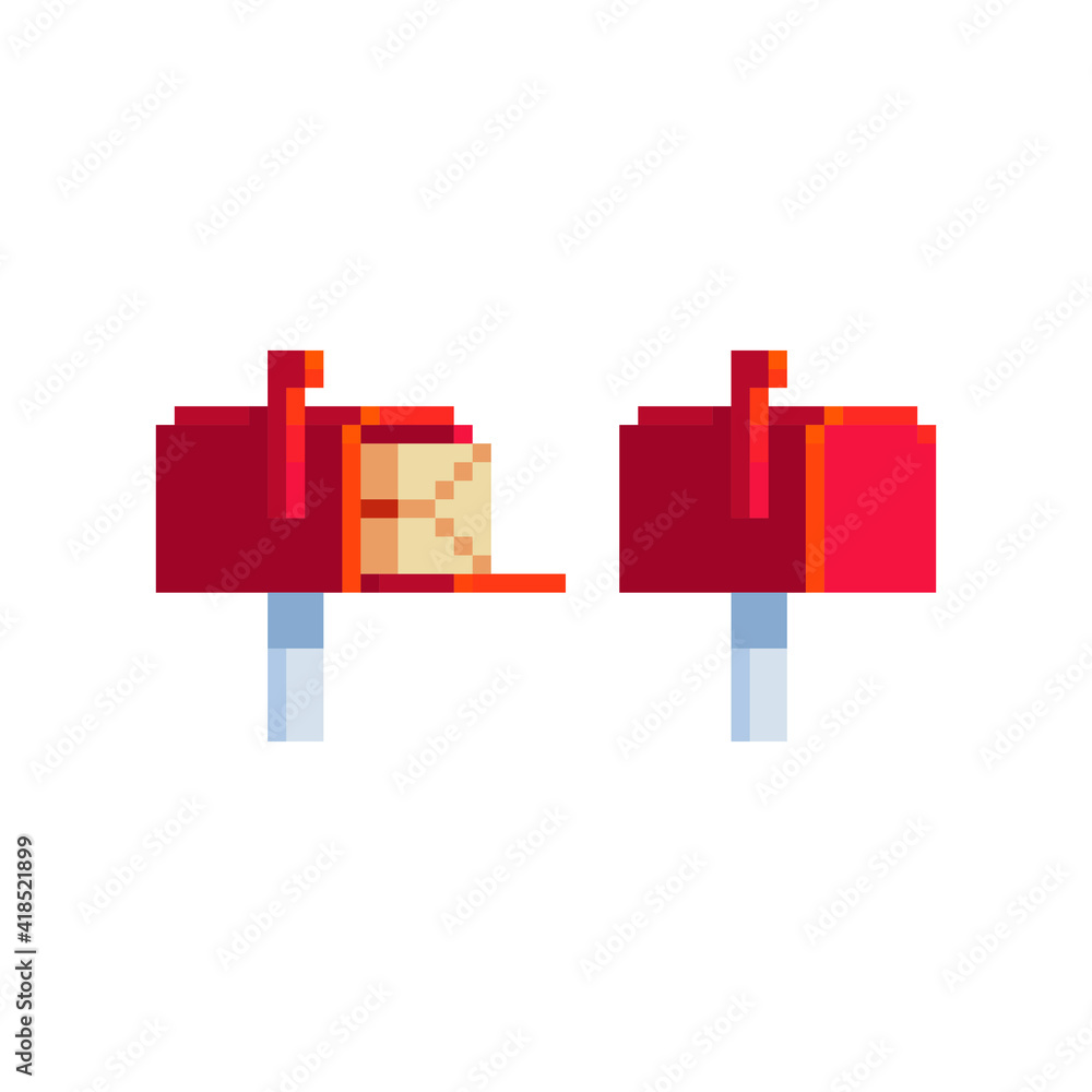 Poster mailbox flat icon. pixel art style. old school computer graphic design. 8-bit style. isolated vector