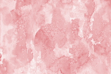 Pink watercolor texture with paint leaks, abstract washes and brush strokes on the white paper background. Chaotic abstract organic design