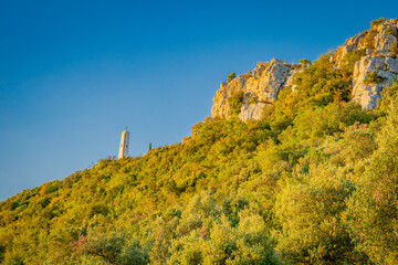 Monument on the Monte Cassino, Italy in the evening sun