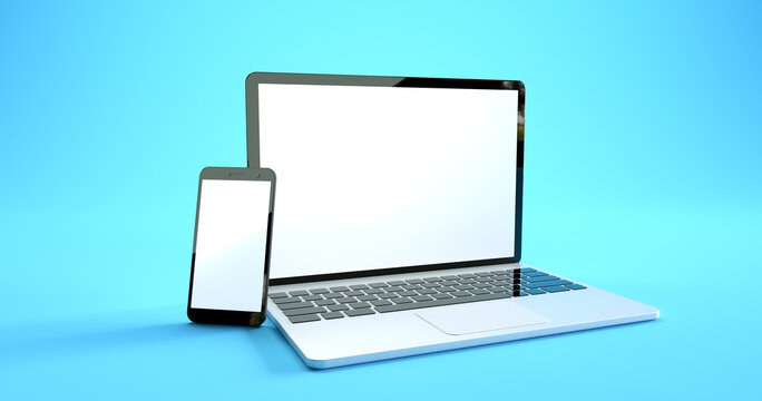 Full screen smartphone and laptop mockup design. Digital device set