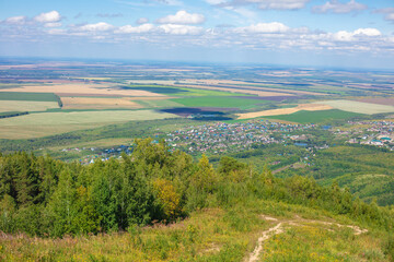 Beautiful view of the fields from a high altitude. Beautiful panoramic view of the terrain from a...