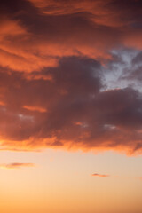 Fototapeta na wymiar Sky and clouds with red and orange light before sunrise at dawn