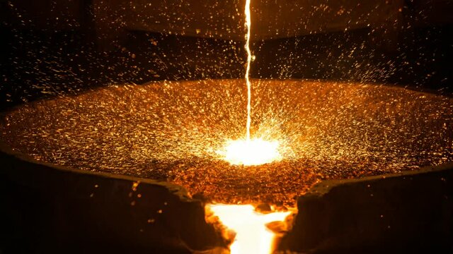 Pouring liquid metal from arc furnace. Cinemagraph.