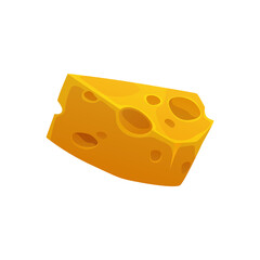 Swiss cheese block of dairy food of cows milk isolated cartoon icon. Vector Emmental dietary organic product, Emmentaler or Emmenthal with holes, Italian and French traditional food, appetizer