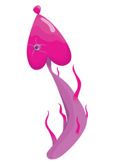 Vector graphics of a cosmic magic mushroom of a pink shade. Bright fictional mushroom with an eye in the middle flat hand-drawn illustration isolated on white background.