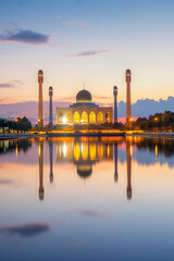 Central mosque of Songkhla Thailand Beautiful sunset and reflection at the central mosque in...