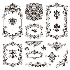 Ornamental design lace borders and corners Vector set art deco floral ornaments elements