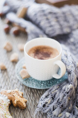 .hygge style concept with warm coffee