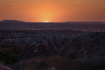 purple landscape in rose valley at sunset