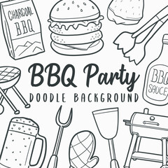BBQ Doodle Banner Icon. Food Vector Illustration Hand Drawn Art. Grill Line Symbols Sketch Background.
