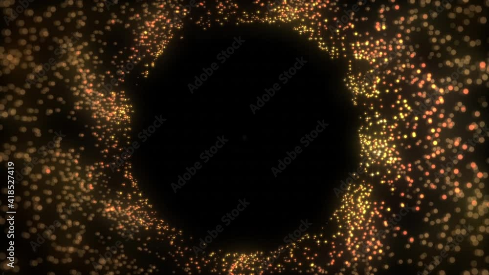 Poster 4k particle tunnel. golden bokeh lights. round particles tunnel. holiday gold background. isolated o