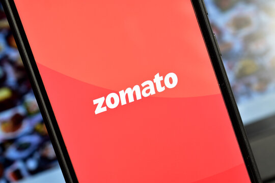 Zomato food ordering app logo on smartphone 