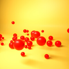 red spheres on a yellow-orange background. 3d render illustration