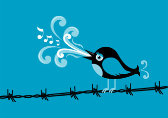 Bird sat on barbed wire vector illustration