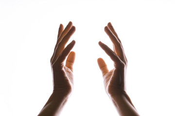 Hands make magic, or pray that the light falls from above on hand. Radiance between the palms....